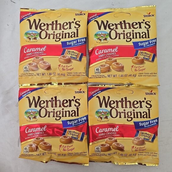 4 PACK Werther's Original SUGAR FREE CARAMEL Hard Candies 1.46oz bag Each - Picture 1 of 6
